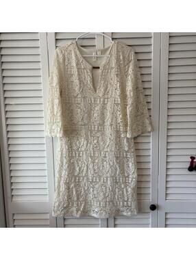 Tacera Women's Cream Lace Dress L